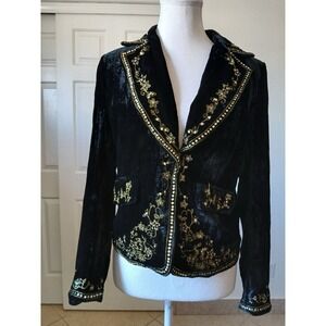 Katherine Barclay Womens Blazer 8Black Velvet Sequin Holiday Jacket Embroidery